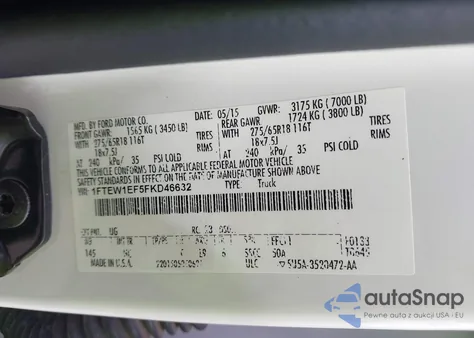 2015 Ford F-150 Lariat from USA, damaged, VIN 1FTEW1EF5FKD46632